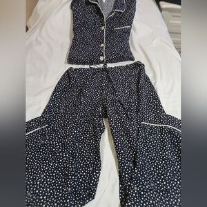 Gilligan & O'Malley 100% Cotton Blue & white Polka dot 2pc Pajama Set LIKE NEW